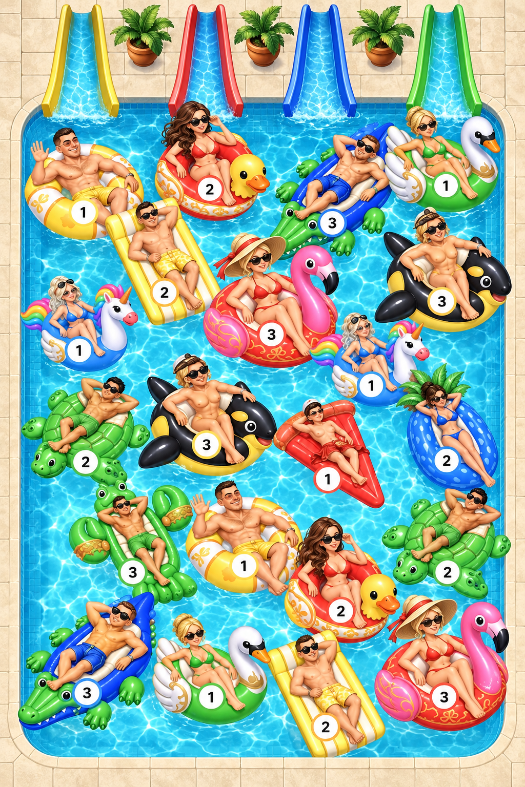 Vista artística de la partida de Pool Party, sin marcos ni titulares